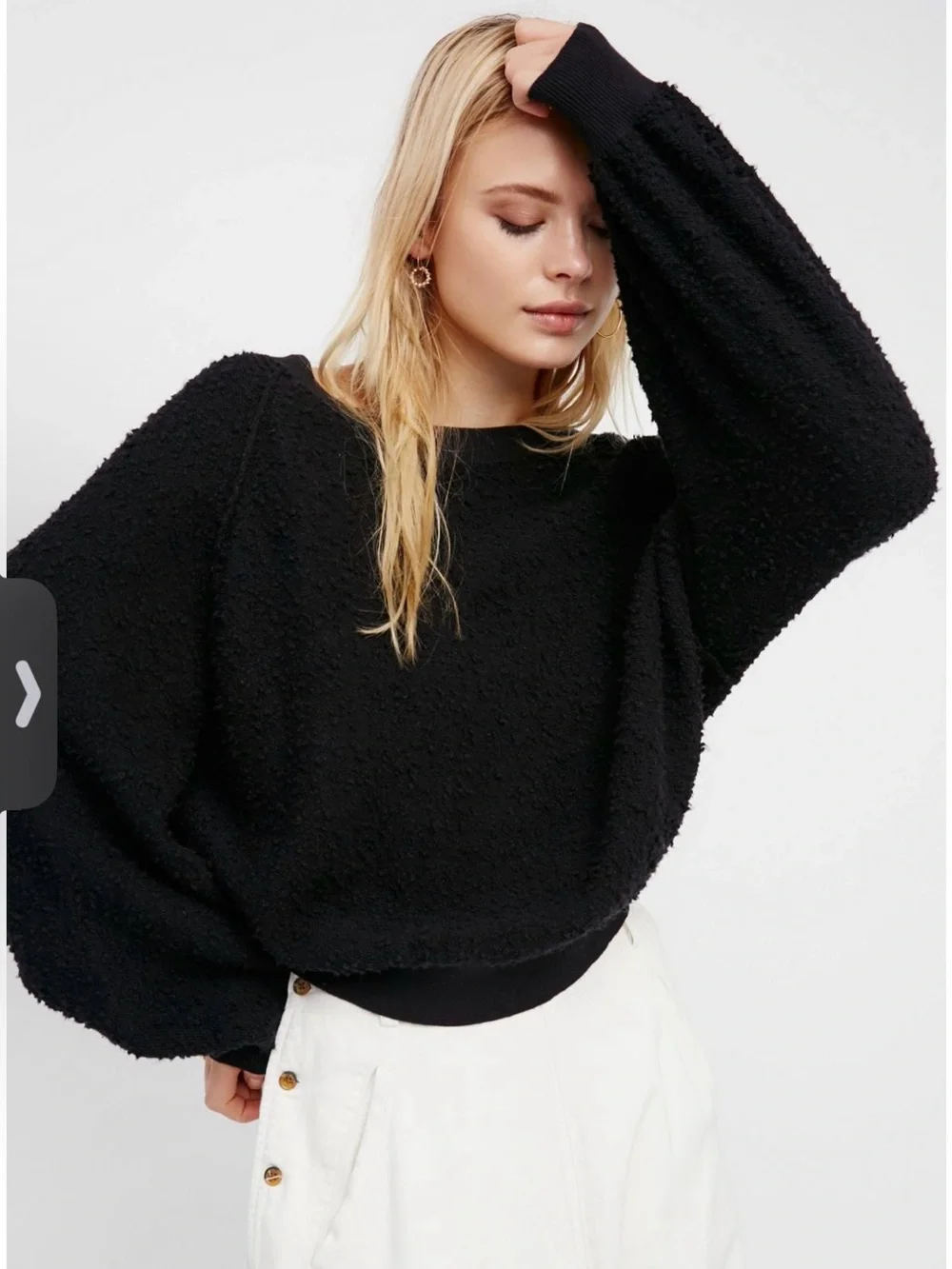 Free People Found My Friend Black Boucle Pullover Sweatshirt